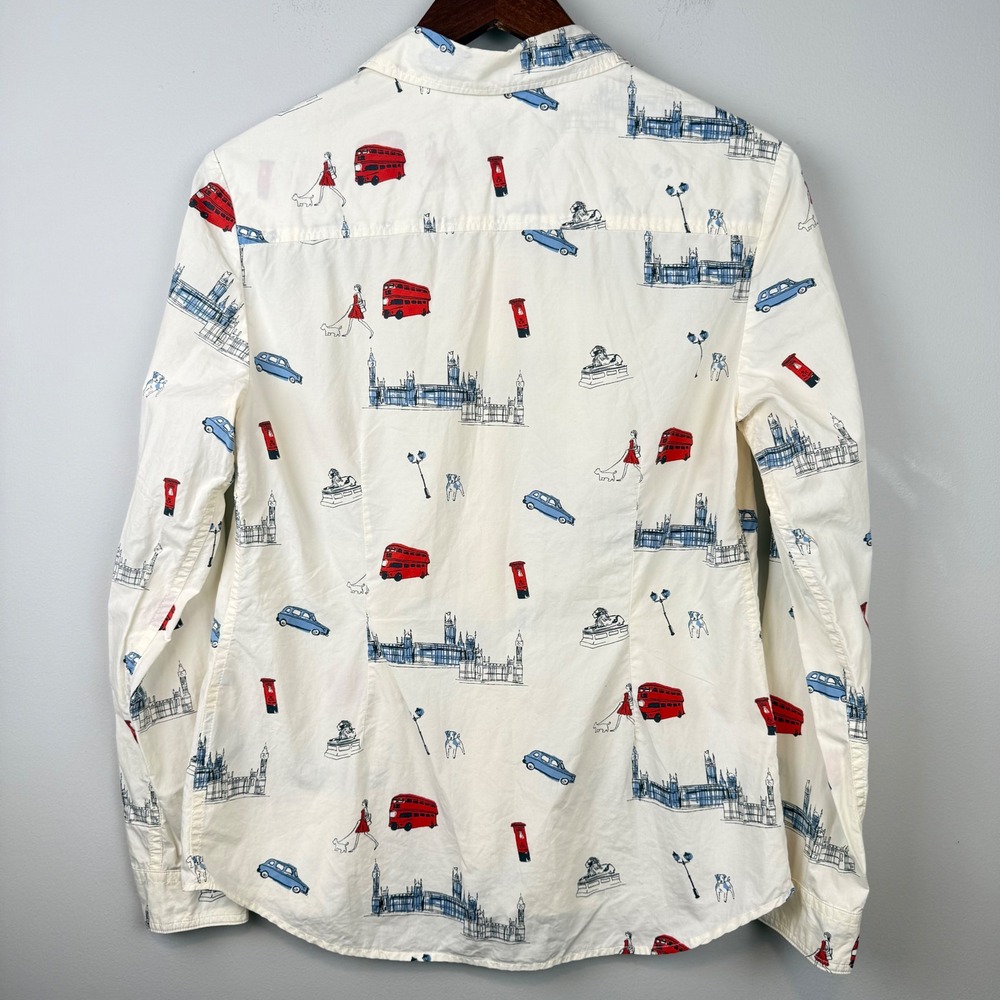 Boden White Button-Down Shirt with Red & Blue London Prints - Picture 3 of 10